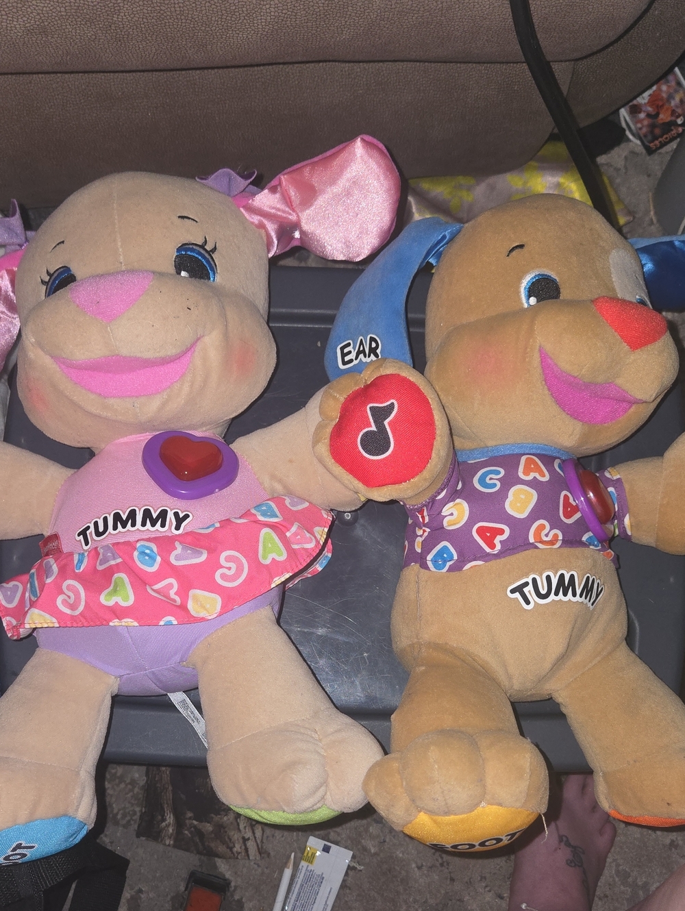 Interactive Pink & Brown Plush Puppy Pair with Musical Buttons